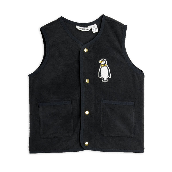 mini rodini penguin emb microfleece vest black