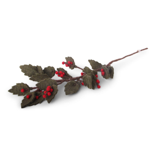 Decorative branch with green leaves and red berries by gry & sif