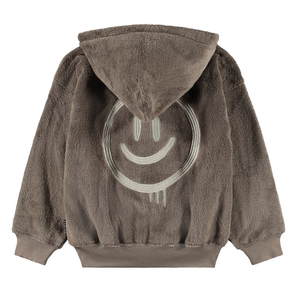 molo Brown hoodie with a smiley face design on the back