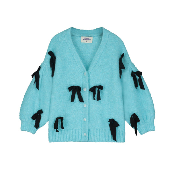 Light blue cardigan with black ribbons  maison mangostan