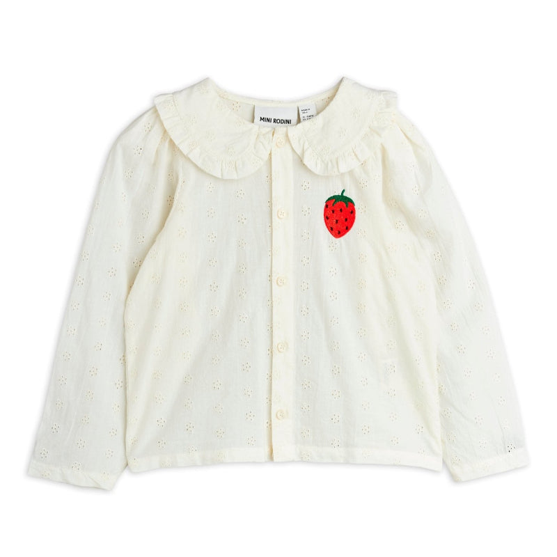 mini rodini strawberry embroidered blouse white