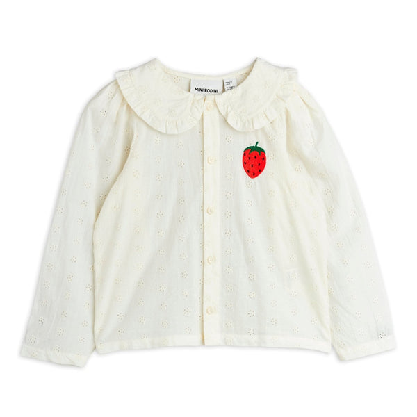 mini rodini strawberry embroidered blouse white