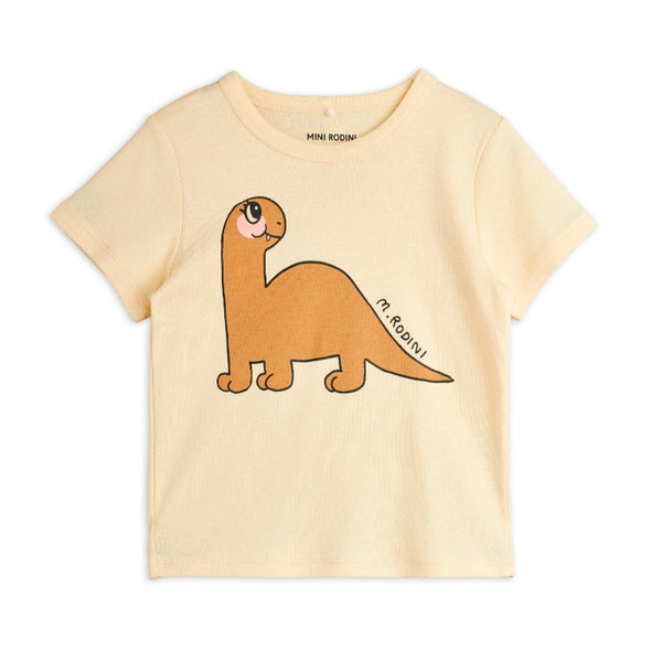 Beige t-shirt with a dinosaur graphic