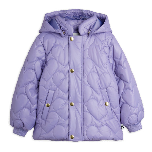 mini rodini heart quilted hooded puffer purple
