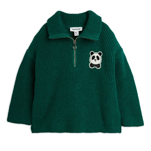 mini rodini panda patch chunky knit sweater green
