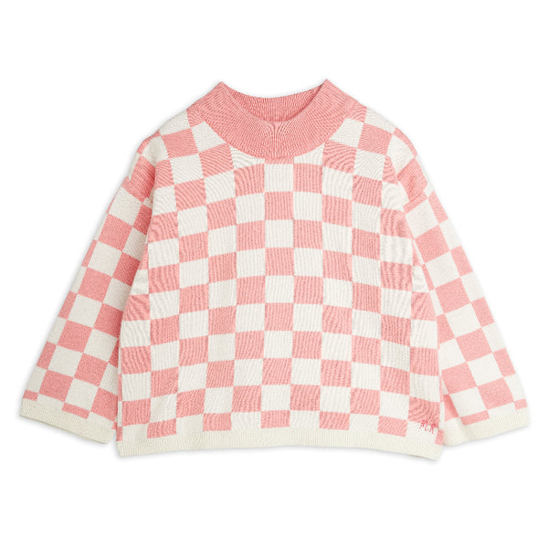 mini rodini chess check knitted sweater pink