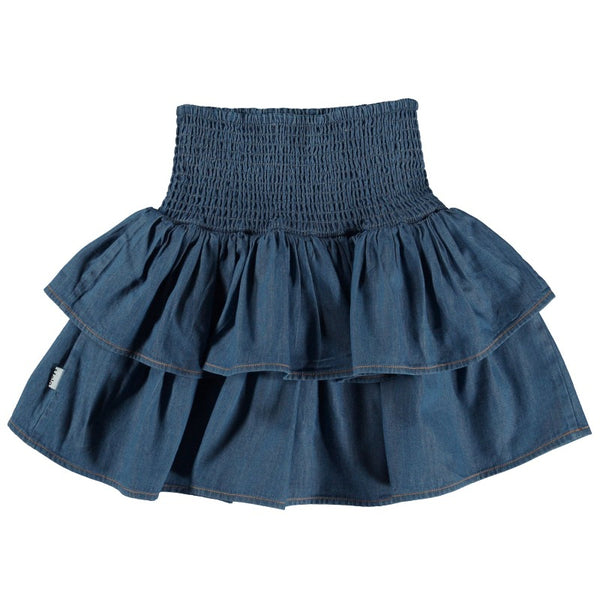 front of the molo bonita skirt in washed chambray