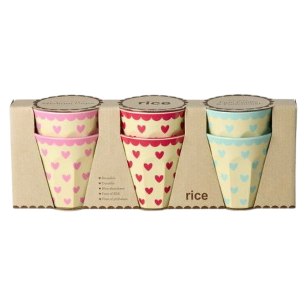 melamine medium kids cups set hearts prints