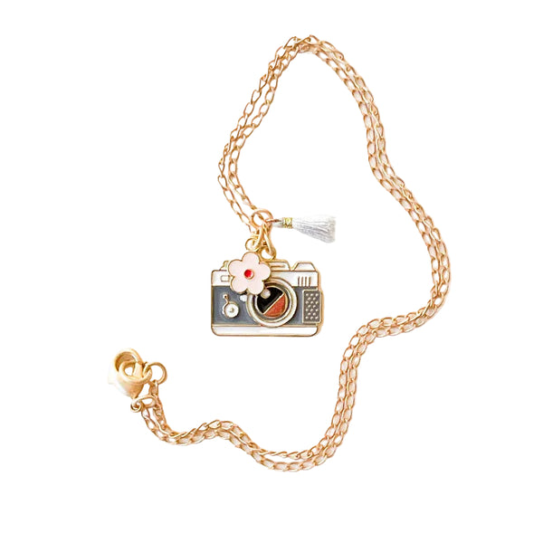 camera charm and tassel necklace