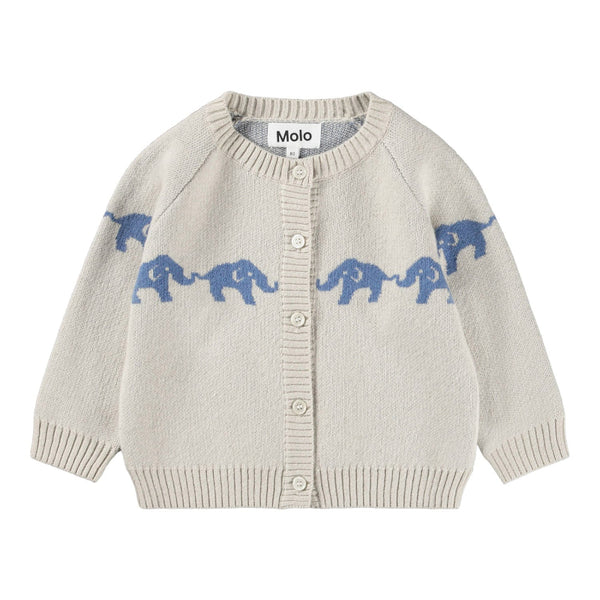 molo bobi knit baby cardigan blue elephants