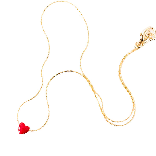 red heart charm gold filled necklace