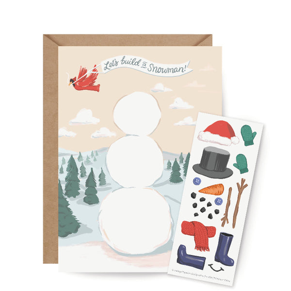 build a snowman sticker scene greeting card