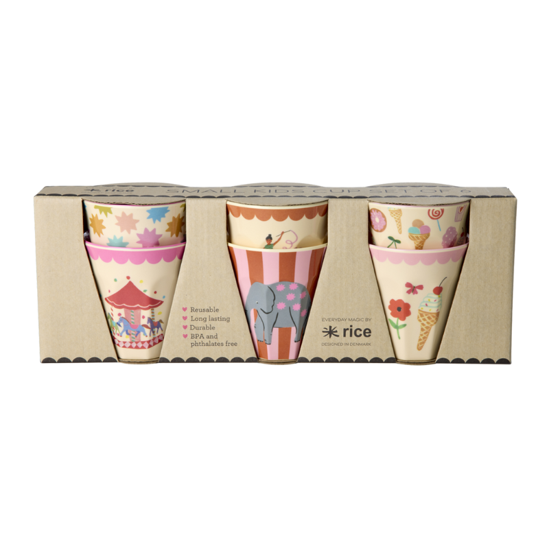 rice melamine kids cups set of fun fair pink prints