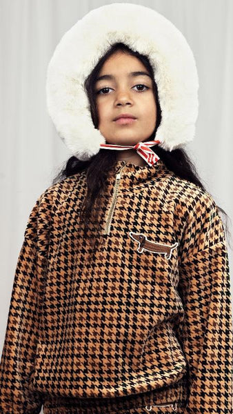 mini rodini dog houndstooth aop velour halfzip sweatshirt – kodomo