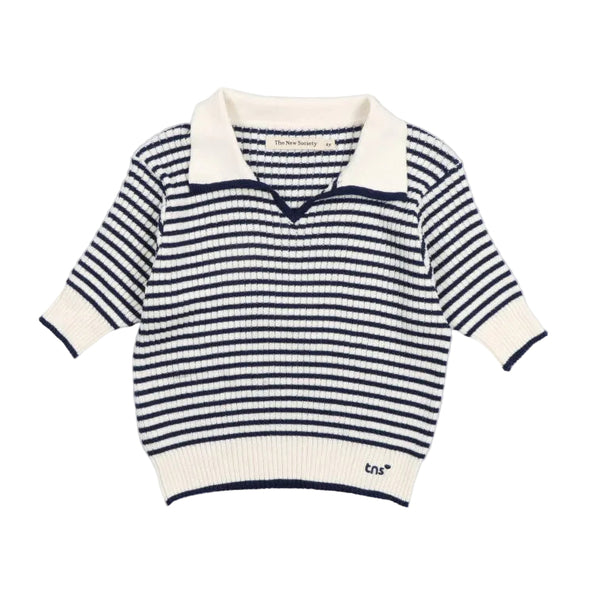 the new society azalea knit polo midnight stripes