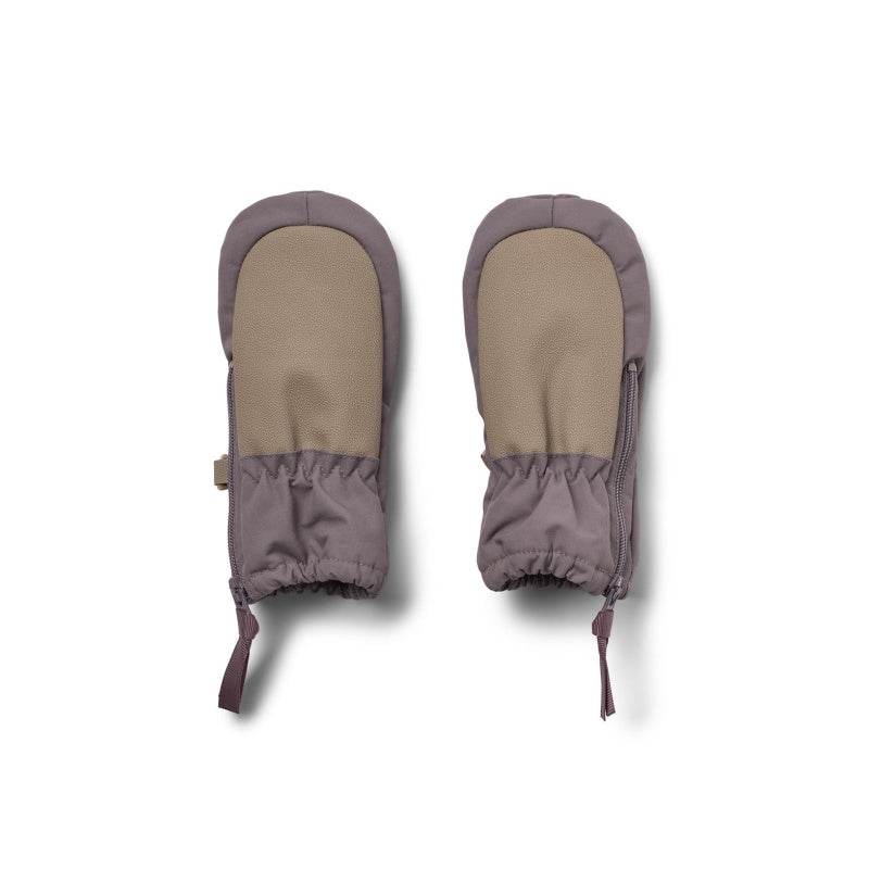 wheat baby mittens with zipper purple stone