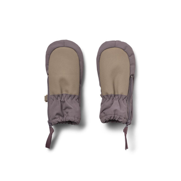 wheat baby mittens with zipper purple stone
