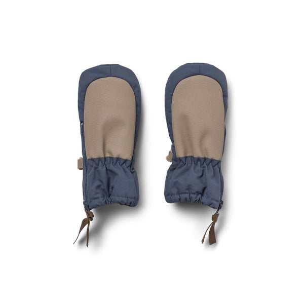 wheat baby mittens with zipper grey blue