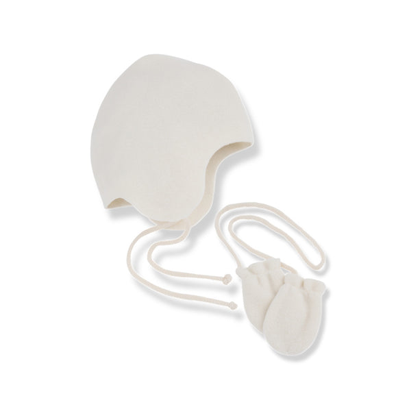 1+ in the family beanie & mittens set ecru