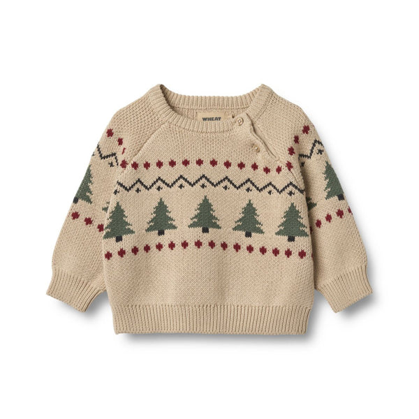 wheat jacquard balou baby sweater warm sand