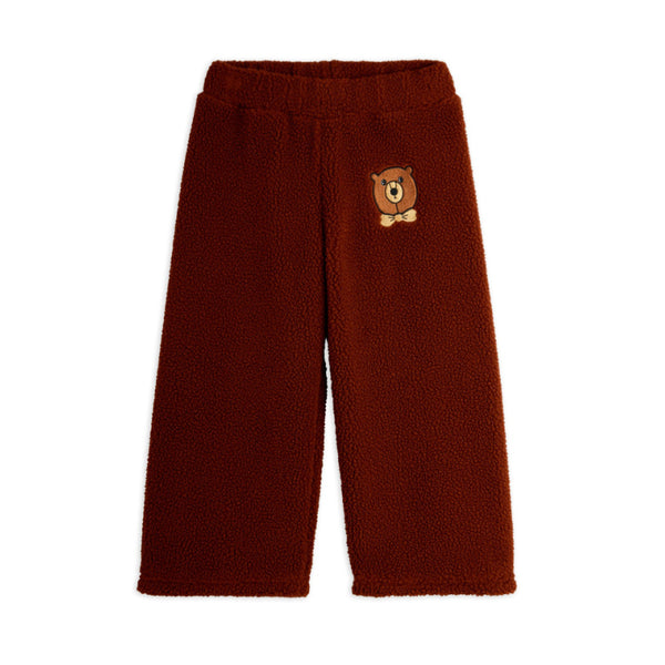 mini rodini bear embroidered pile trousers brown