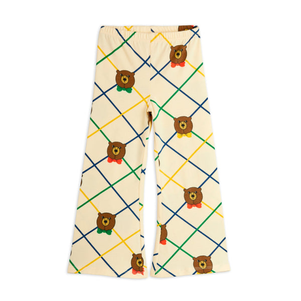 mini rodini bear check flared trousers off-white