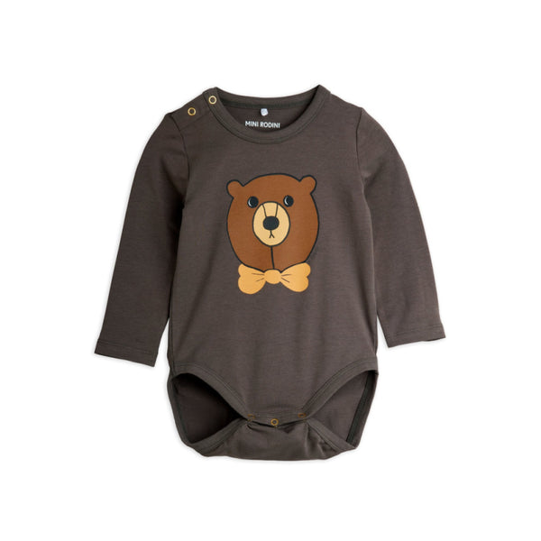 Brown baby onesie with bear design