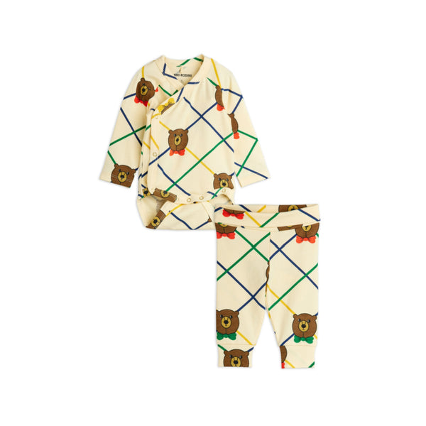mini rodini bear check baby set off-white