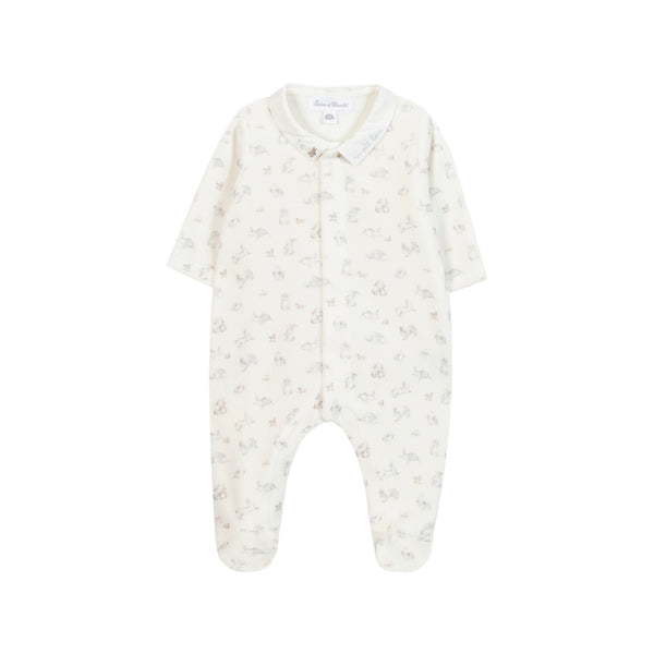 tartine et chocolat velour baby romper ecru bunnies