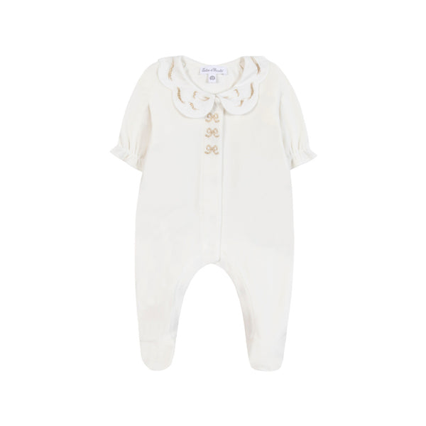 tartine et chocolat embroidered baby romper ecru/gold