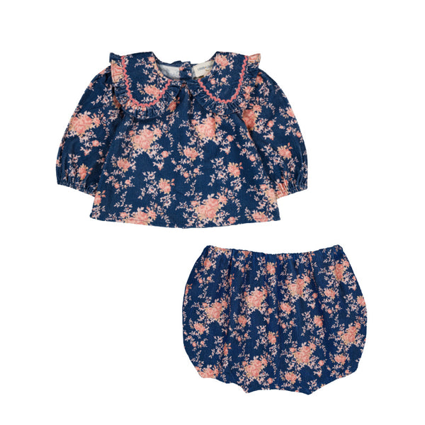 louis louise sybillette baby blouse & bloomer set navy