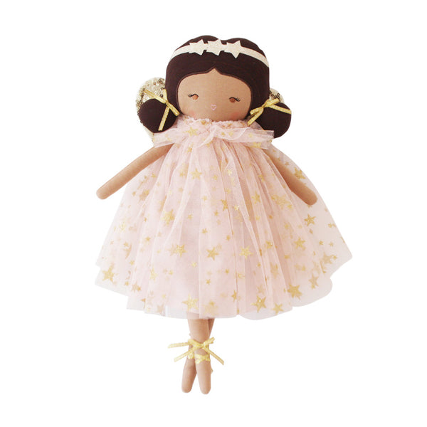 Doll with a pink dress featuring gold stars alimrose delphine fairy doll blush gold