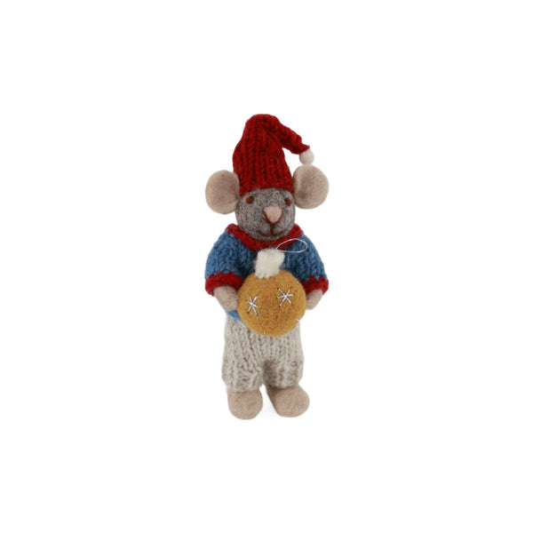 gry & sif boy mouse with chrismas bauble ornament