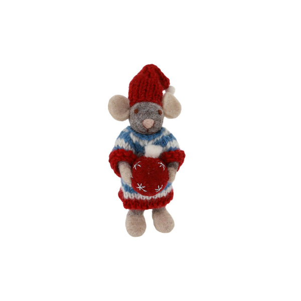 gry & sif girl mouse with chrismas bauble ornament