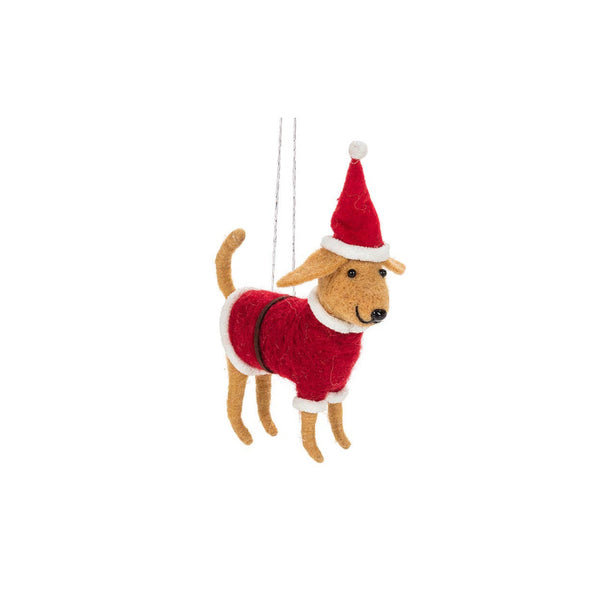 dog in santa suit ornament