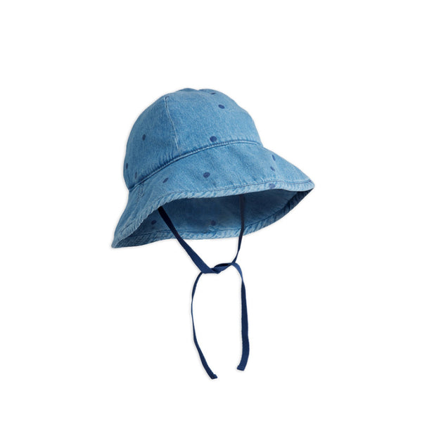 mini rodini lightweight denim dots aop sun hat blue