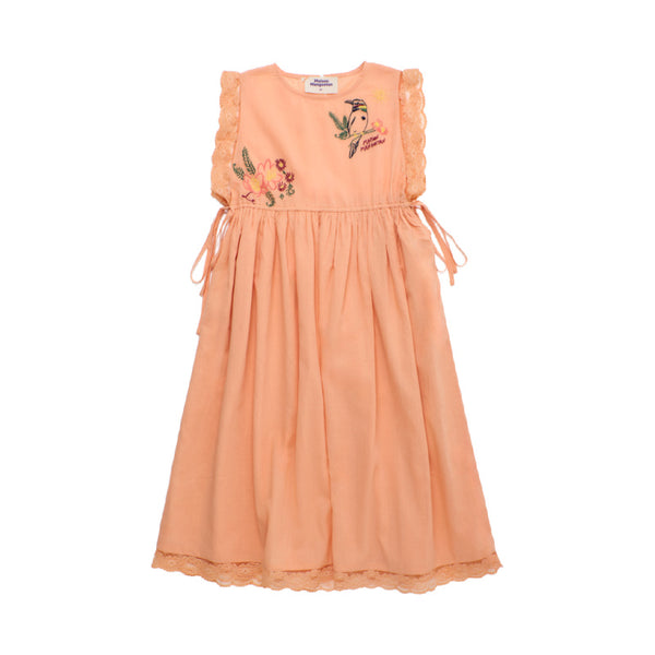 maison mangostan birds embroidered dress orange