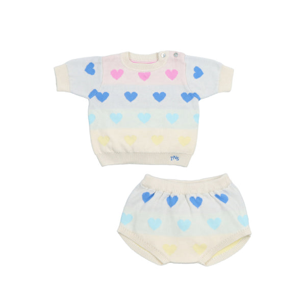 the new society pinpilin knit baby set multicolor hearts