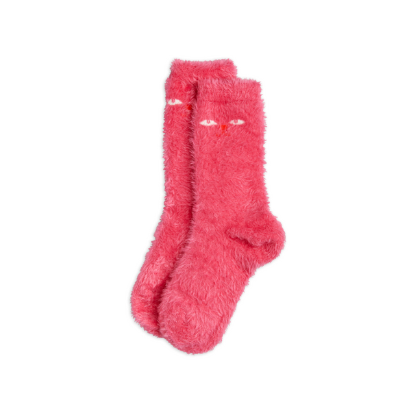 mini rodini cat eyes fuzzy socks pink