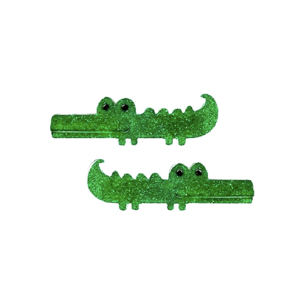 alligator glitter green clips