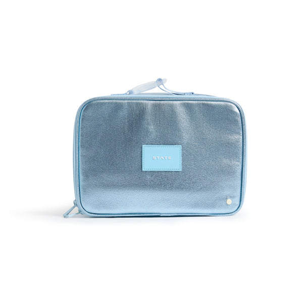 state bags rodgers lunch box blue metallic