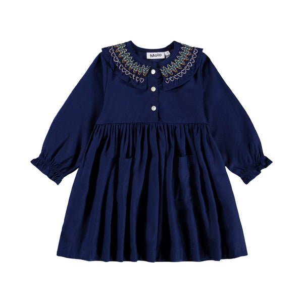molo Navy blue baby and toddler dress with embroidered collar