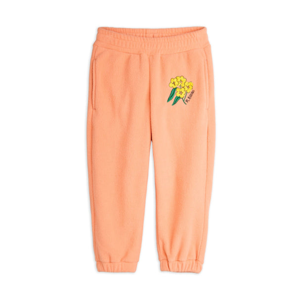 mini rodini alpine flowers emb fleece trousers pink