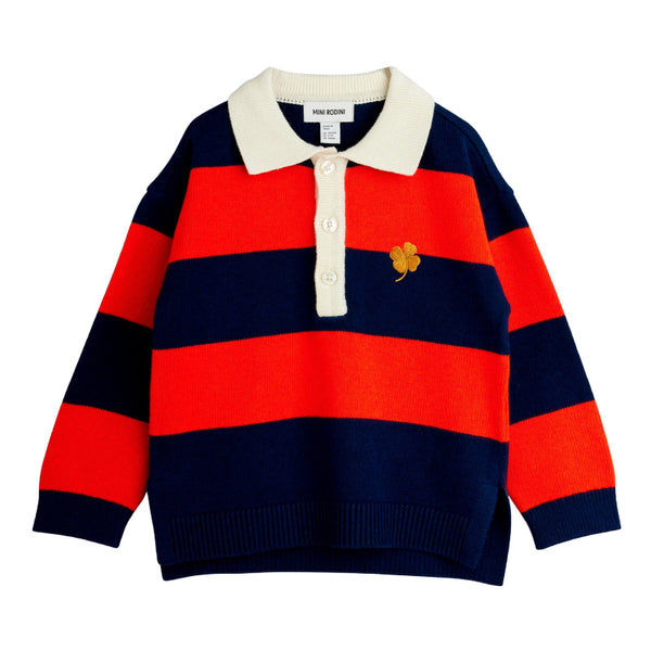 mini rodini clover emblem knitted rugby sweater red