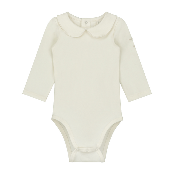 gray label baby collar onesie cream