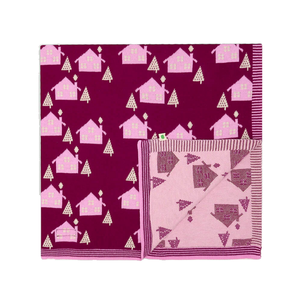 the bonnie mob fawn cabin knit baby shawl pomegranate