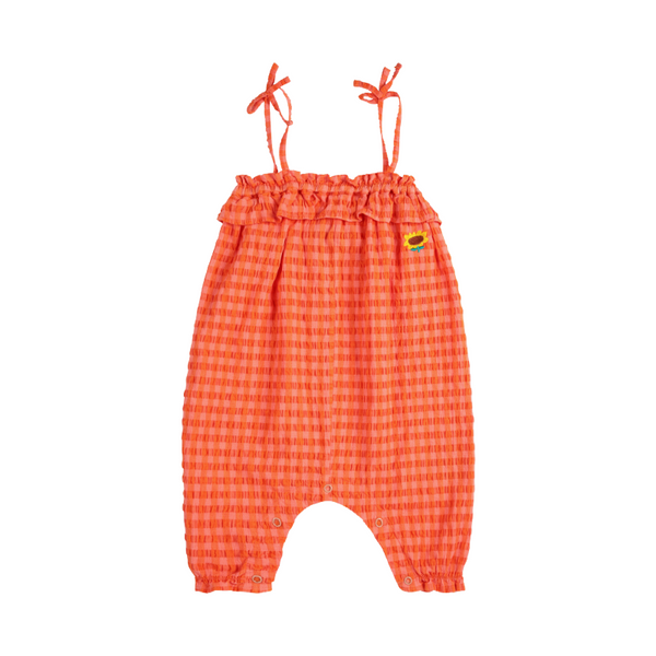 bobo choses vichy woven baby overall coral pink