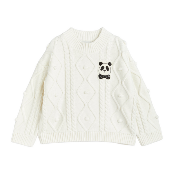 mini rodini panda texture knit sweater offwhite