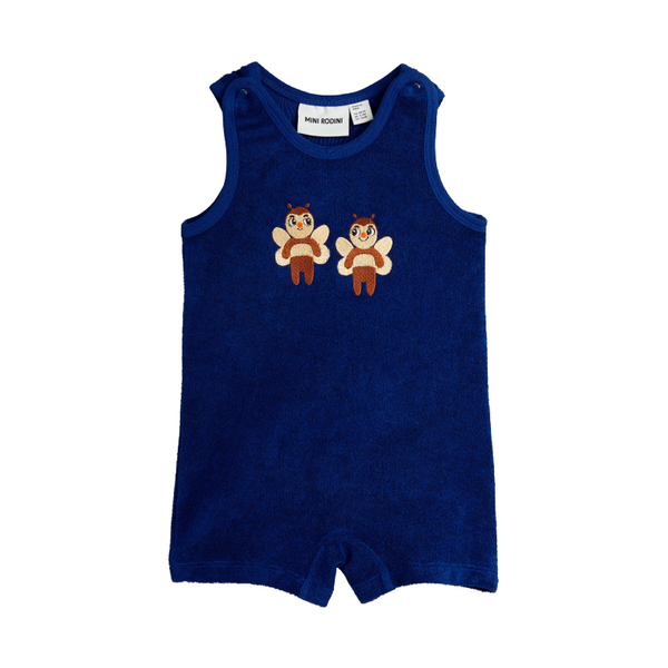 mini rodini bees emb terry baby summersuit blue