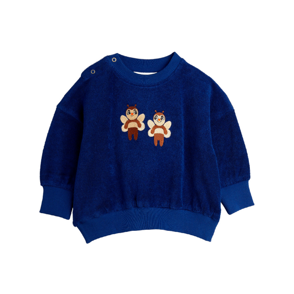 mini rodini bees emb terry baby sweatshirt blue